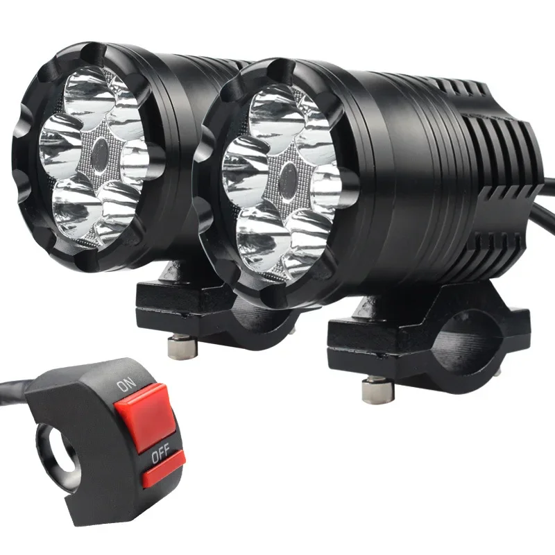 1Piece Motorcycle LED Spotlights Drive Fog Headlights And Three Modes Of Variable Switch Strong Light/Weak Light/Strobe