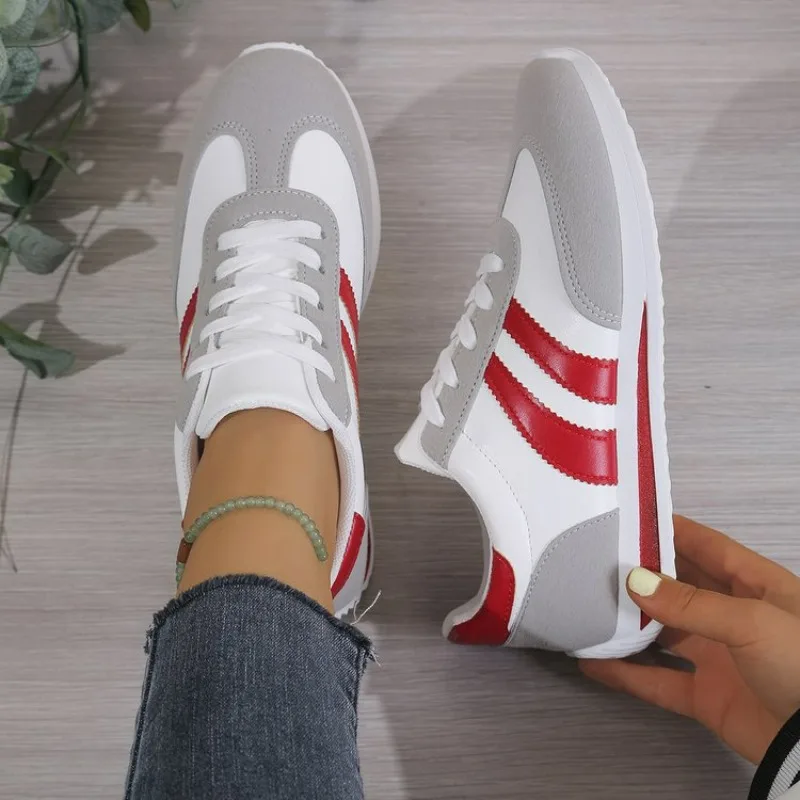 Womens Lightweight Comfortable Lace up Fashion White Sneakers Casual Versatile Daily Walking Shoes for Outdoor Indoor view 6