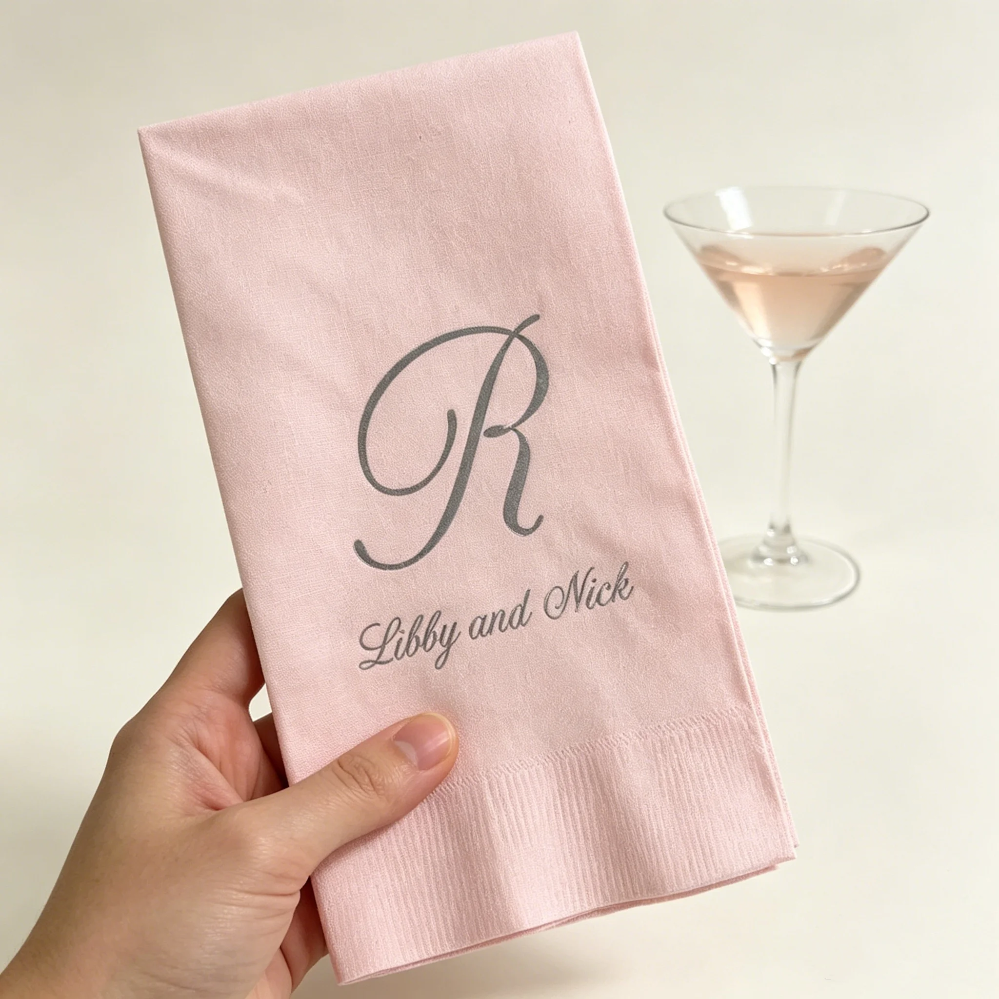 

50pcs Custom Monogram & Names Wedding Napkins, Personalized Silver Foil Monogram Cocktail Napkins with Couple Names for Wedding