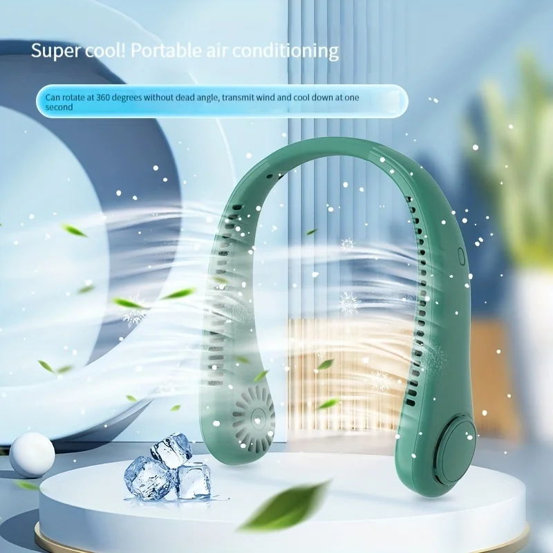 1pc ポータブルネックミニファン、ブレードと吊り下げなし、充電式ネッククーラー、サマースポーツミニファン 3 スピードモデル、ファン