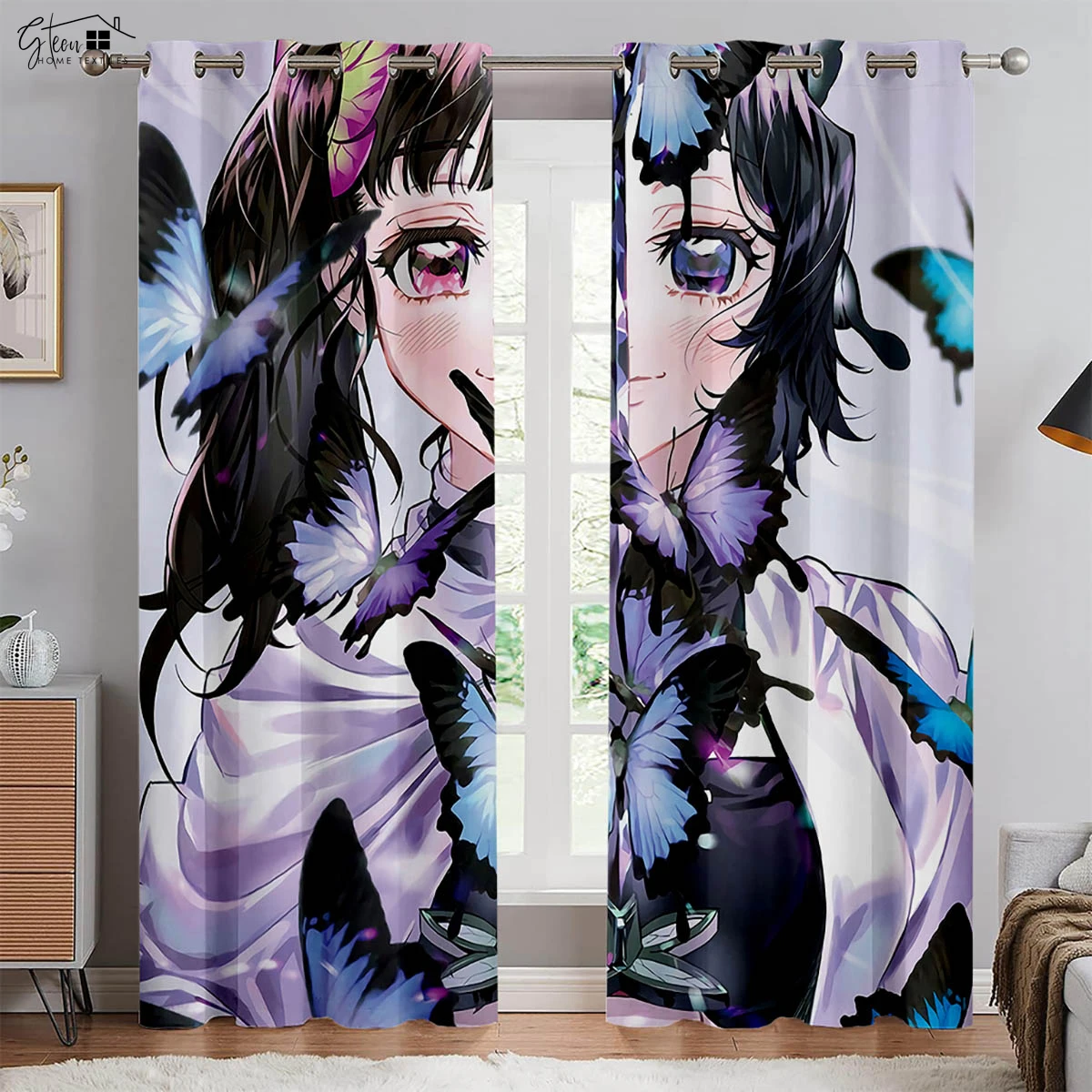 

Girls Comic Anime Print Curtains Student Dormitory Bedroom Living Room Decoration Curtains Home Decoration 2 Pieces