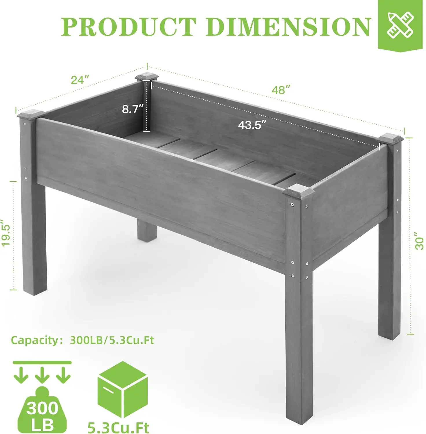 Elevated Garden Bed with Legs, Pine Elevated Flowerpot Box