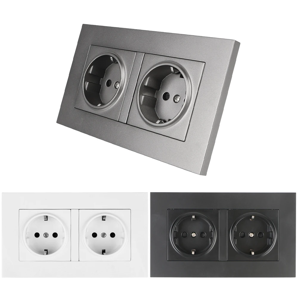 EU Power Socket Hide LED indicator Multi Way Power Plug Grounded Electrical Outlet Double Socket Strip Wall Germany Plug Socket