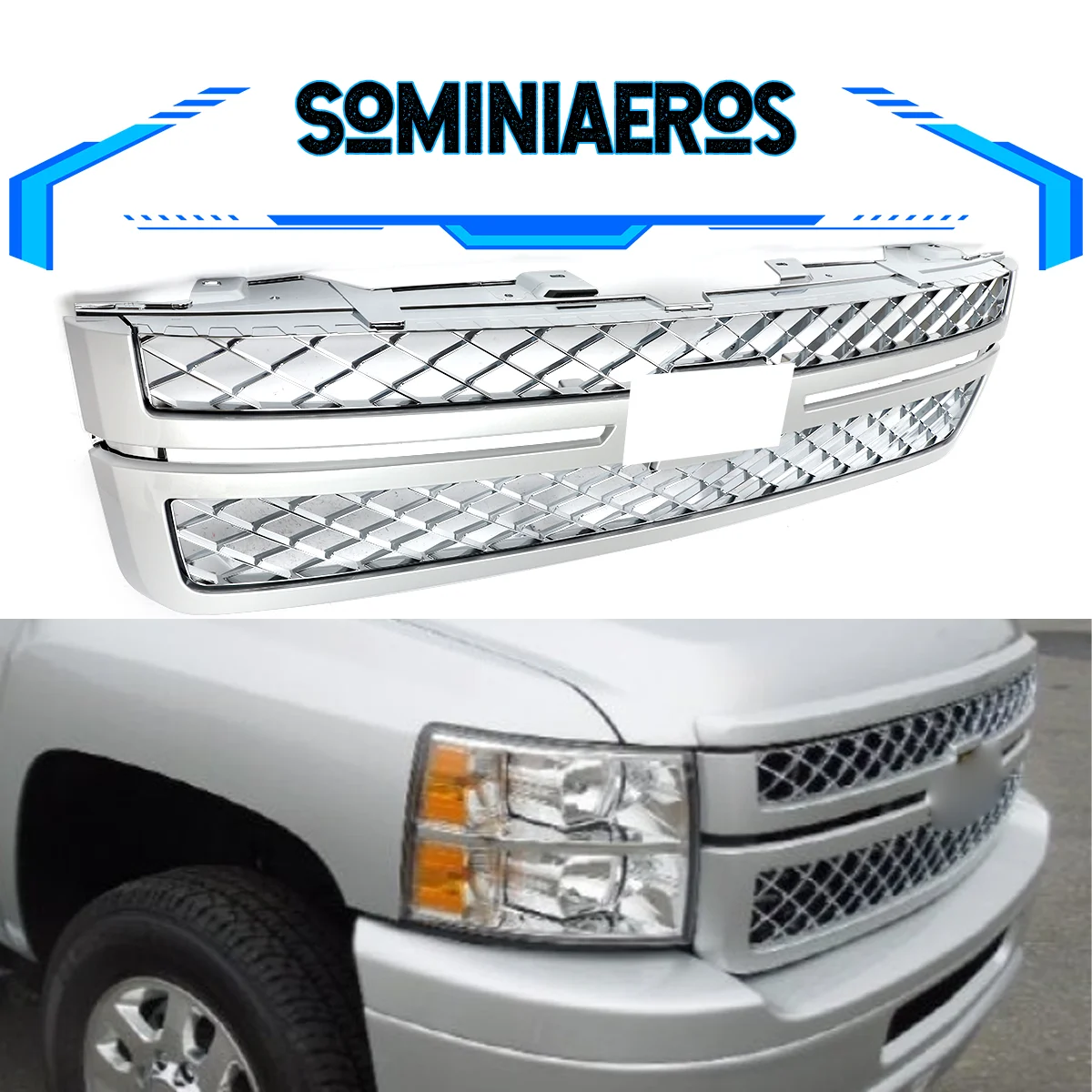 

Magickit Front Bumper Grille Mesh for 2011-2014 Silverado 2500 3500 HD with Hood Molding Trim Center Grille SILVER ICE METALLIC
