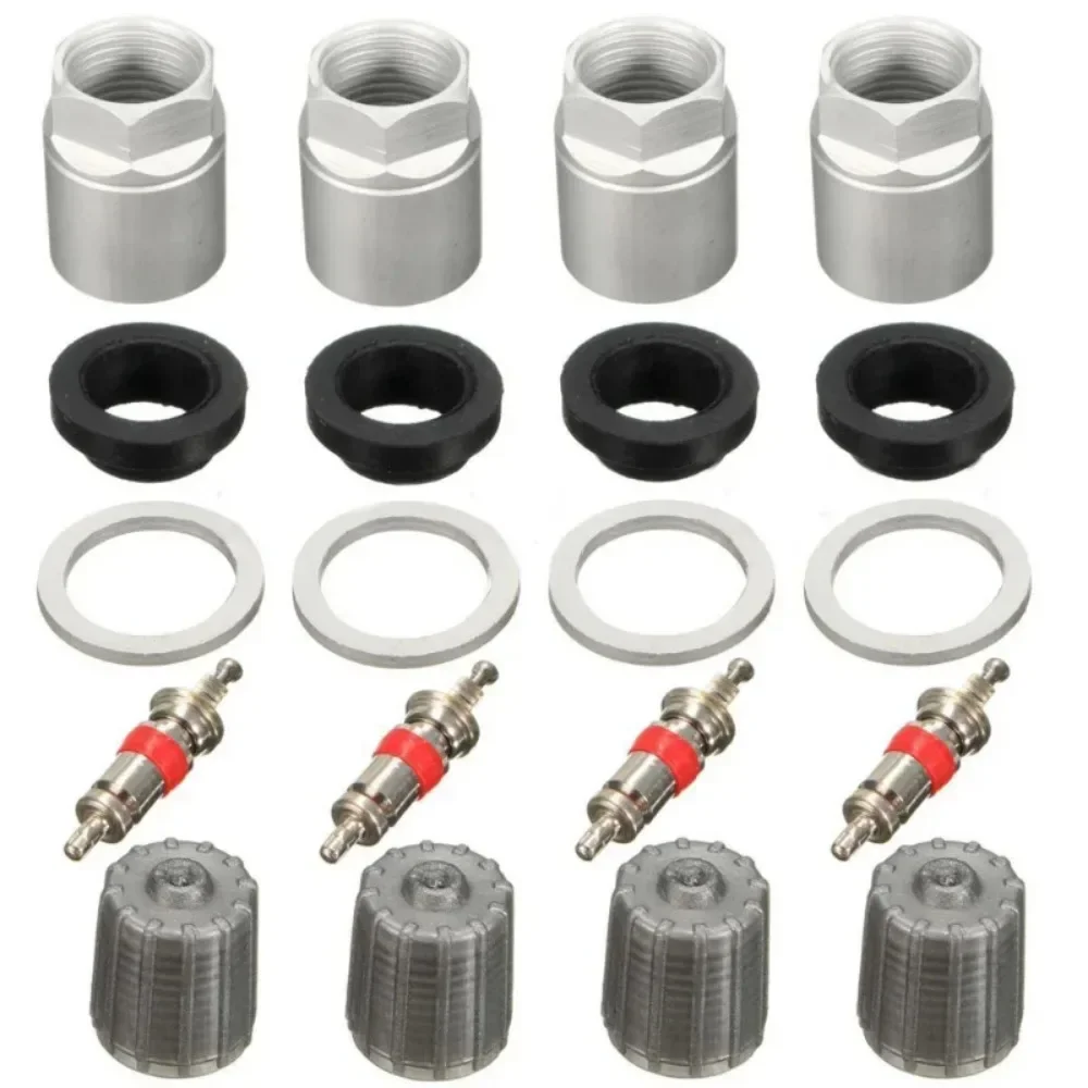 

4 Sets Car Wheel Tire Pressure Sensor TPMS Repair Kits Aluminum Washer Nut Valve Cap Kits Tool Car External Accessories