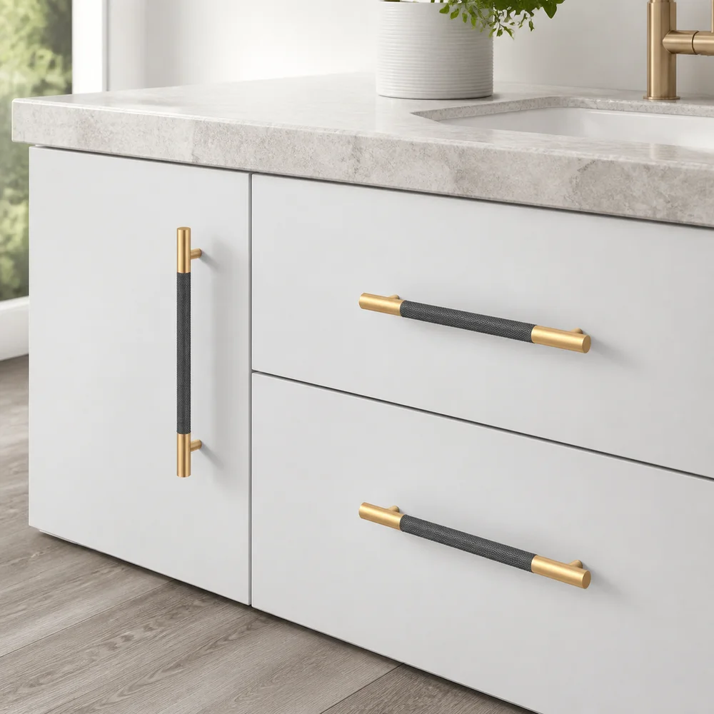 Modern Gold Color Furniture Handle Long Pull Aluminum Alloy Cabinet Handles Knurled DIY Friendly Drawer Handles Cupboards