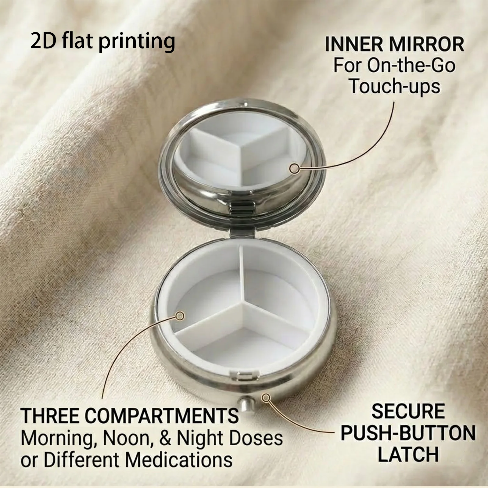 Pearlescent Blue and Gold Gradient Rose Pattern with Diamond Embellishments, Round Three-Compartment Small Pill Box, Portable Medicine Storage, Small Jewelry Storage, Suitable for Handbags or Travel, Holiday Gifts, Souvenirs, Prizes, Small Gifts, Suitable for Personal Use or as an Exquisite Gift Option