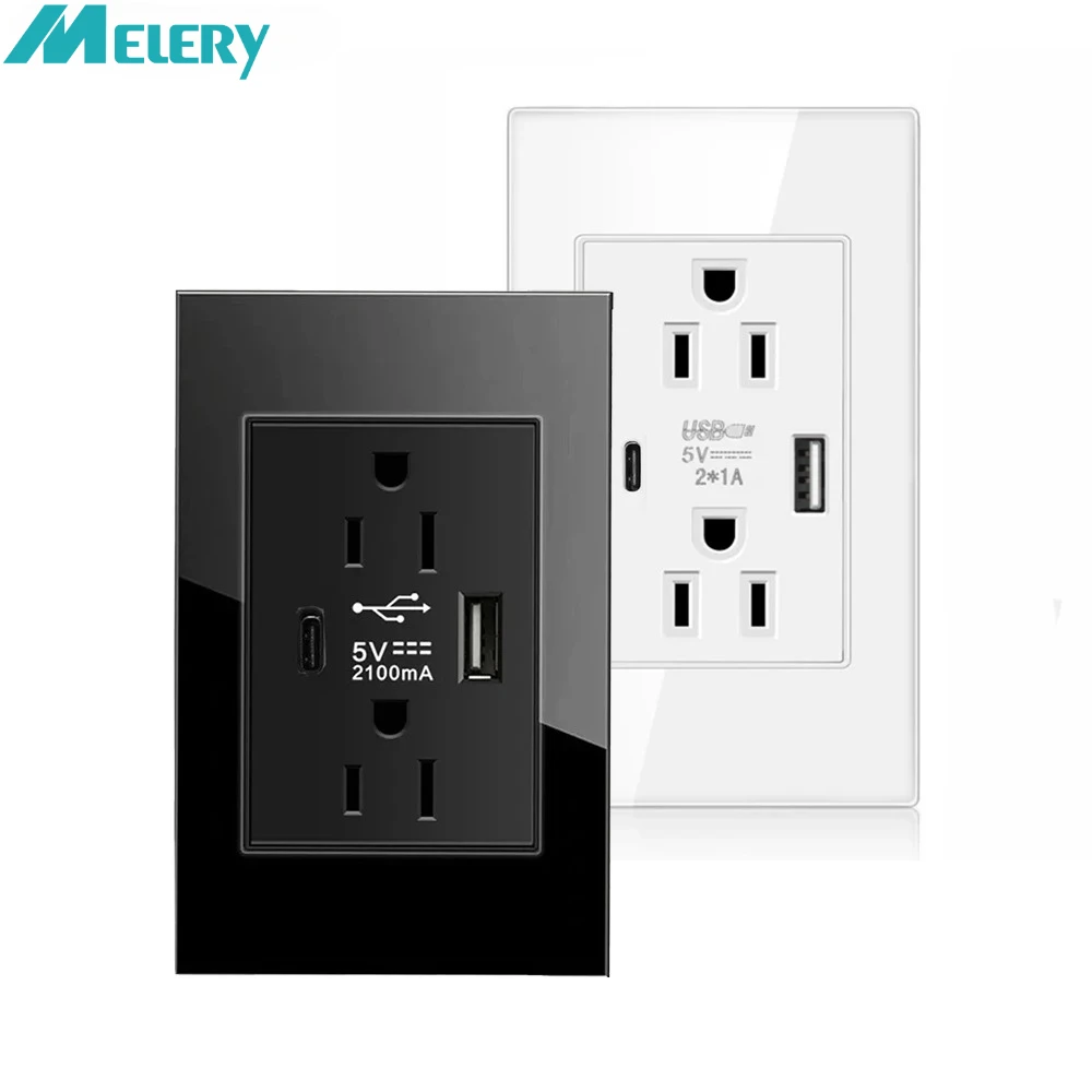 

Shawader США Настенная дуплексная розетка Электрическая розетка 2.1A USB TYPE-C Адаптер питания Закаленное стекло Американский Канада Мексика Япония