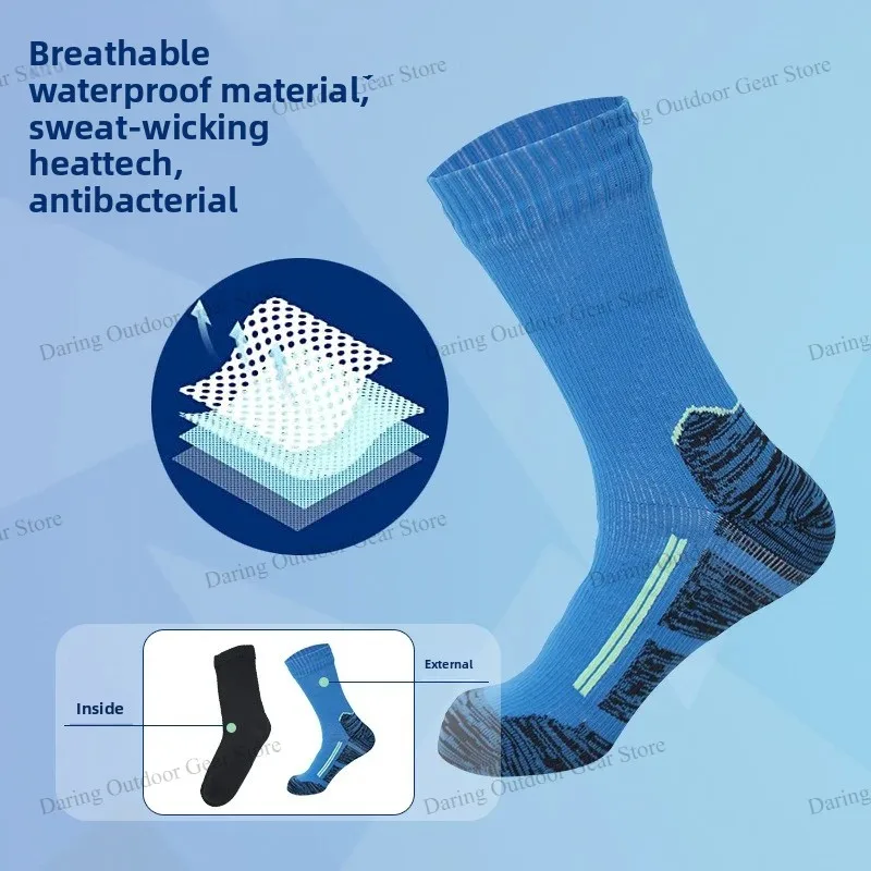 Mid Calf Waterproof Breathable Socks Men Women 3-Layer Membrane Hiking Wading Socks Windproof Warm Socks for Ski Cycling Camping view 4