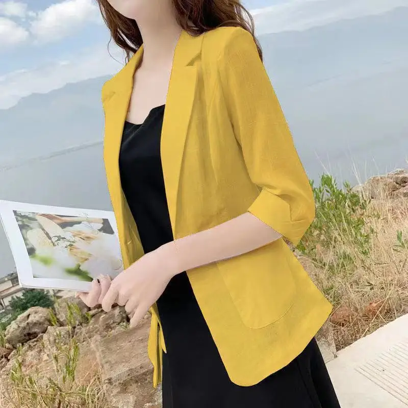 Fashion Solid Color Spliced Pockets All-match Blazers Women\'s Clothing 2024 Summer New Oversized Casual Tops Office Lady Blazer