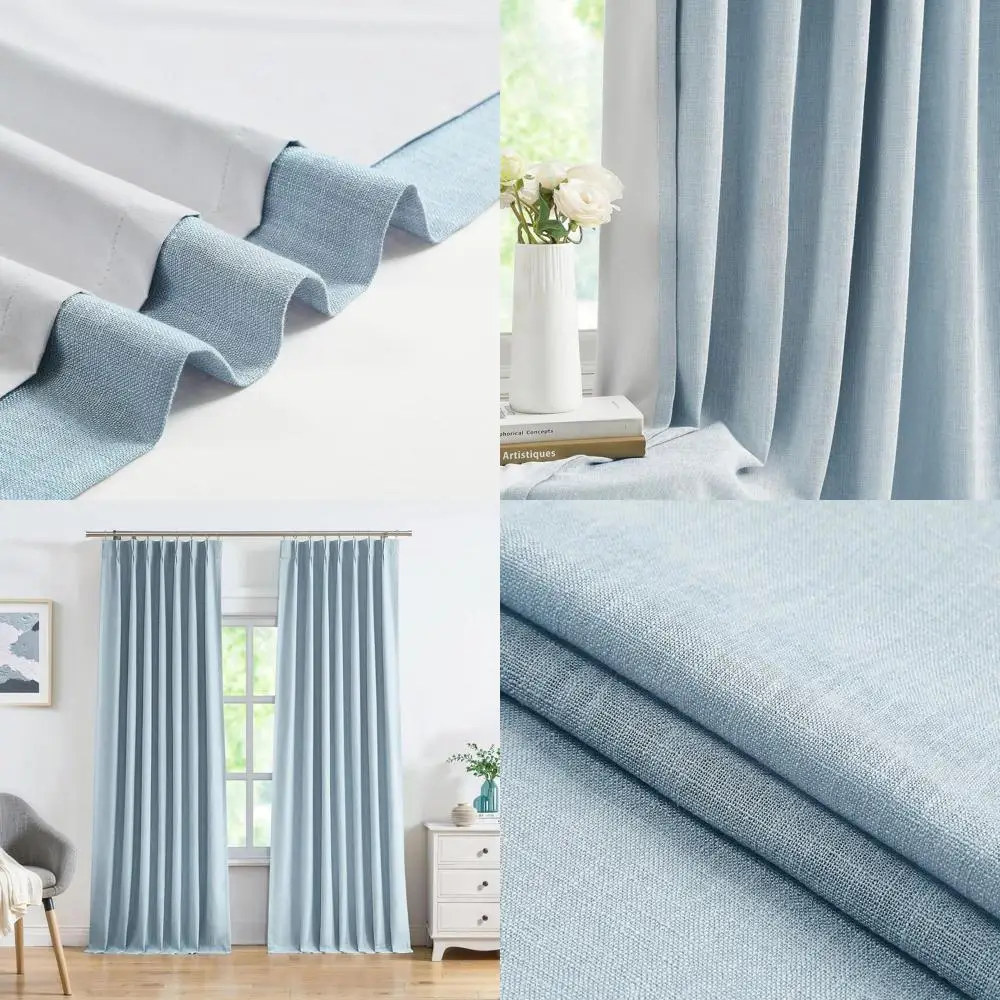 

Linen Textured Blackout Curtain Panels with Thermal Insulation, 40x90x2, Dusty Blue