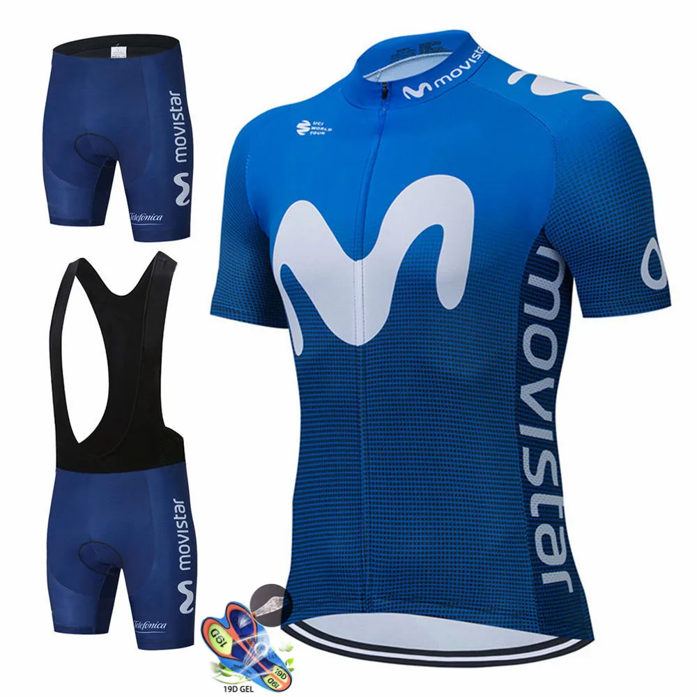 Movistar 2021 Men Short Sleeve Cycling Jersey Set Summer Cycling Clothing MTB Maillot Ropa Ciclismo Sportswear Blue Bicycle Suit