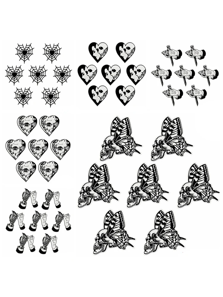 10 pcs/lot Wholesale Black White Skull Patch Iron On Patches On Clothes Punk Style Embroidered Patches For Clothing Stickers DIY