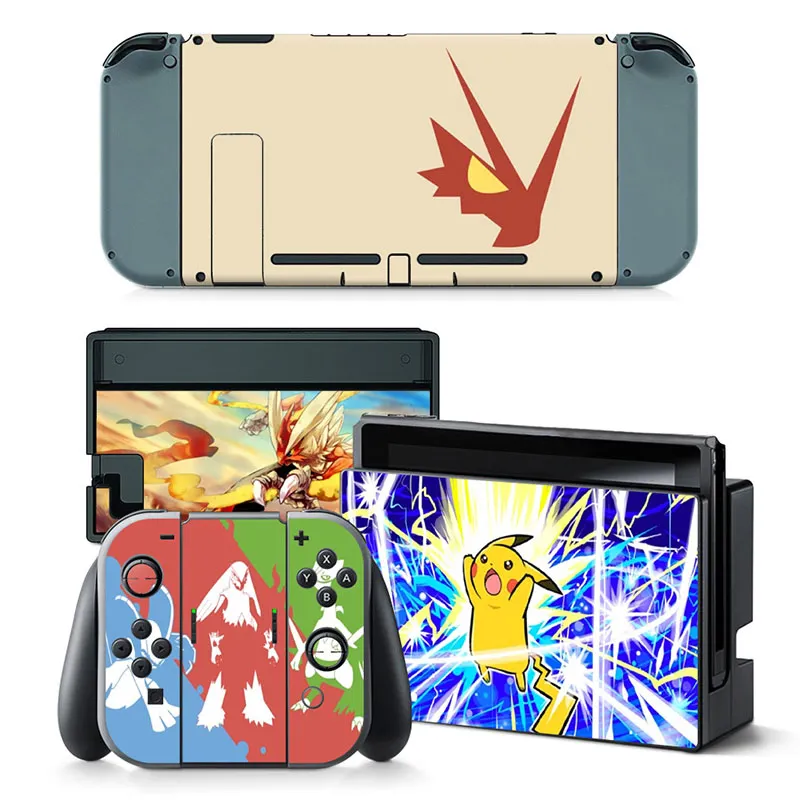 Stiker Decal Sampul Pokemon Pikachu untuk Konsol Nintendo Switch NS Pengontrol Joy-Con Film Mesin Permainan Vinil Kulit Dock