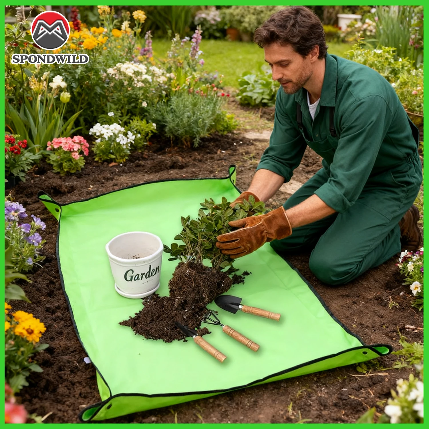 SPONDWILD Waterproof Gardening Mat1/ 2-Pack, Foldable Plant Potting Tray for Repotting and Soil Mixing, 45-75cm Planting Mat