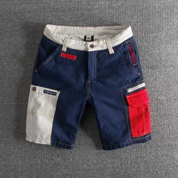 Summer New American Retro Cargo Shorts Men's Fashion Contrast Stitching Multi-pocket Washed Heavyweight Casual Five-point Pants