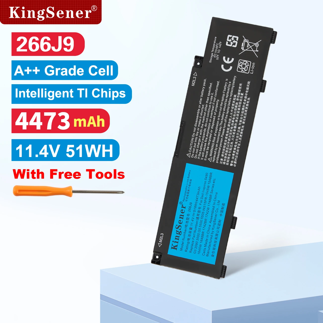 

KingSener 266J9 Аккумулятор для ноутбука DELL G3 15 3590 3500 G5 15 5500 5505 серии для DELL Inspiron 14 5490 M4GWP PN1VN 11,4 В 51WH