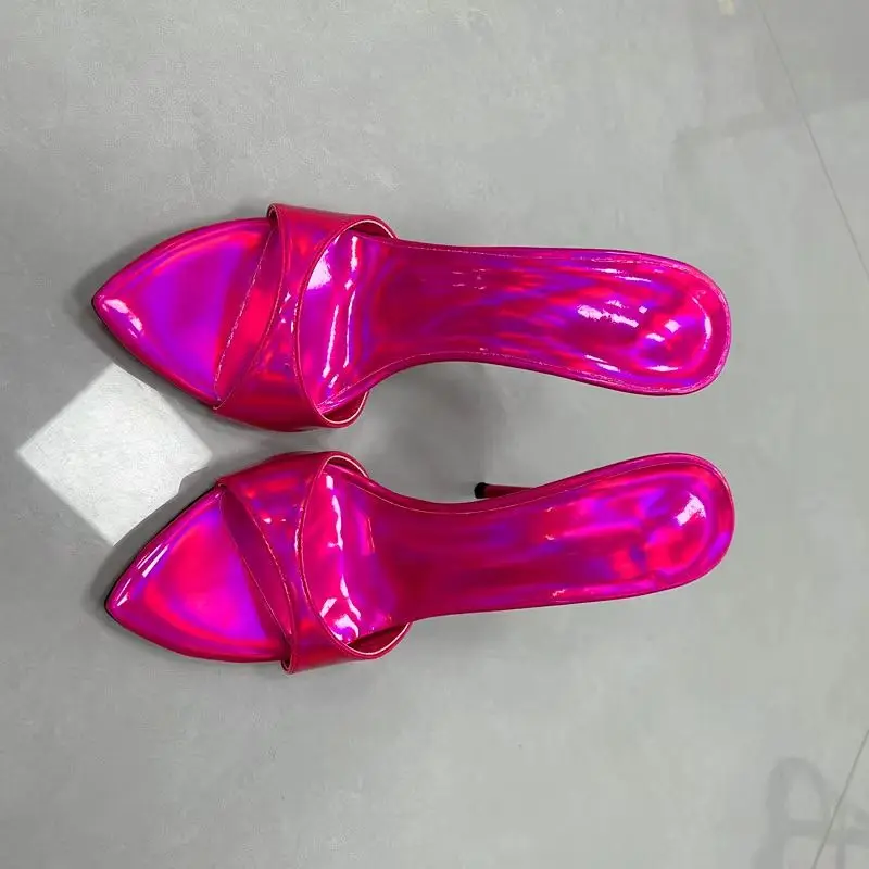 New Laser Rose Red High Heels for Women, Slim Heels with Pointed Toes, sexy Temperament, Socialite Sandals for Women