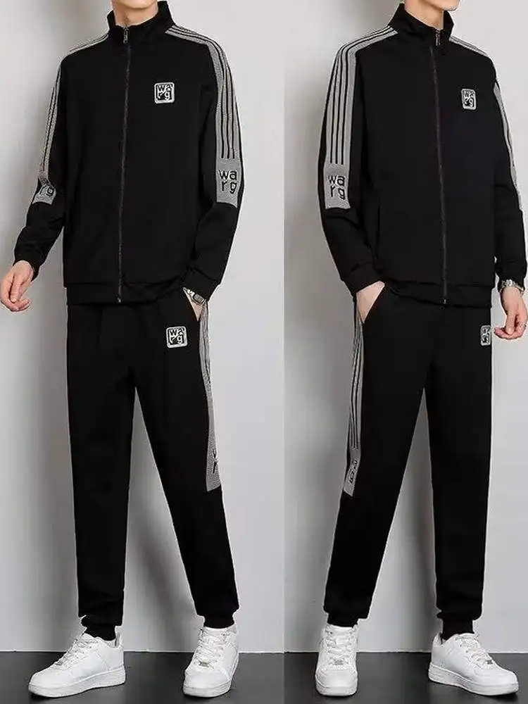 

Осенне-зимний мужской повседневный спортивный костюм: модный универсальный комплект из двух предметов – приталенный лонгслив с воротником-стойкой и брюки