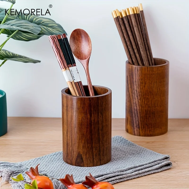 1PCS Wooden Chopsticks Holder - Bamboo Utensil Storage Organizer for Drawer Natural Kitchen Counter Desk Tableware Tools Stand - view 3
