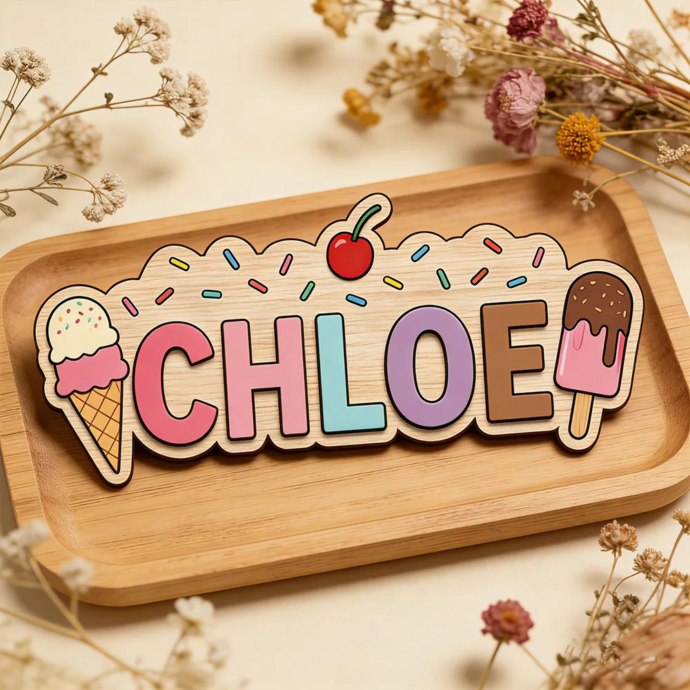 Personalized Ice Cream Popsicle Name Wooden Sign Sweet One Birthday Party Decor Baby Shower Gift for Toddler Kids