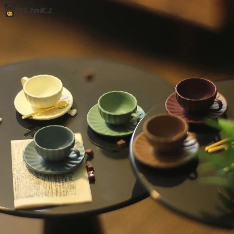▶ 3-teiliges Set 1:12 Puppenhaus Mini-Möbelmodell DIY Zubehör Kaffeetasse Untertasse Löffel