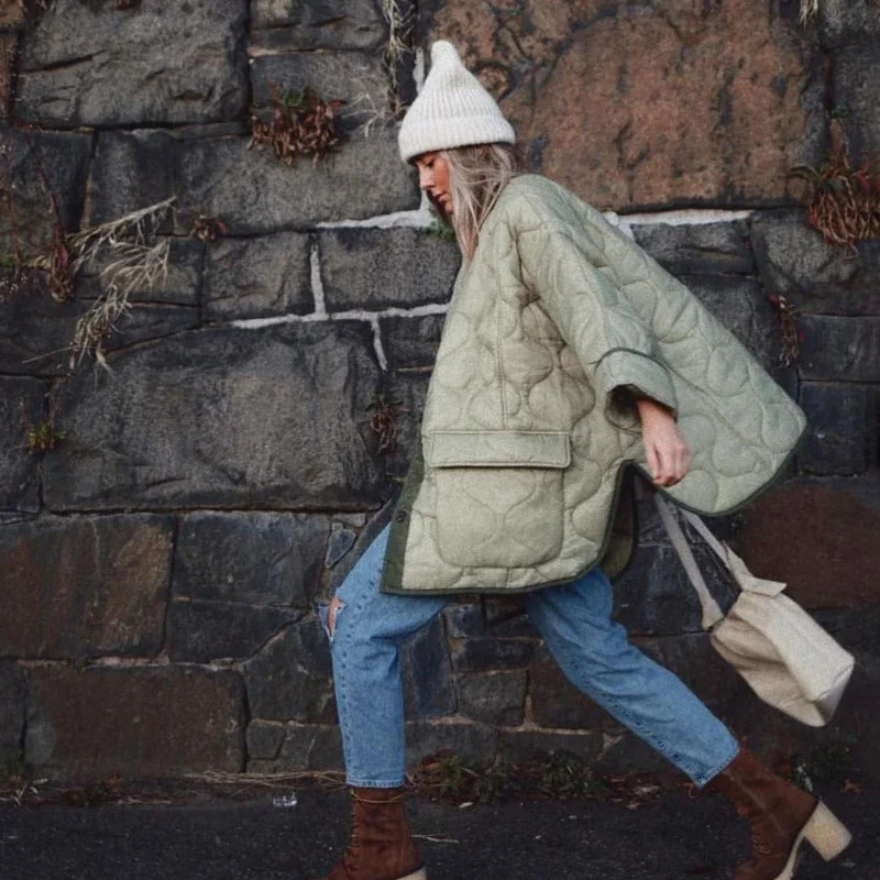 Women's Loose Jackets Thin Parka Oversize Coats 2021 Autumn Winter Round Neck Outwear Female Coats Long Sleeve Cotton Clothing