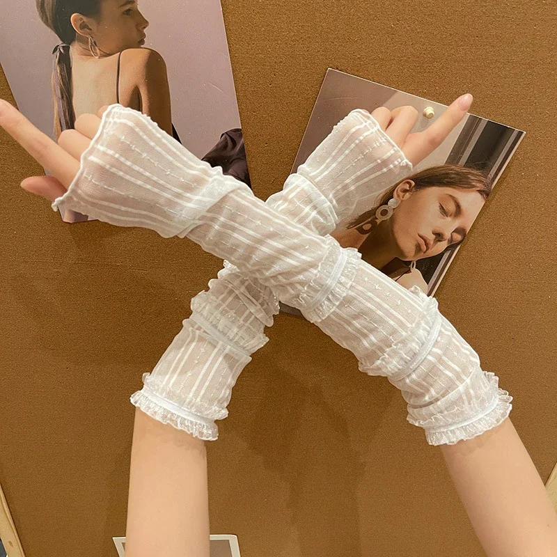 Manicure Display Shooting Background Girl Lace Thin Long Arm Sleeves Hollow Out Fingerless Gloves For Photography And Nails