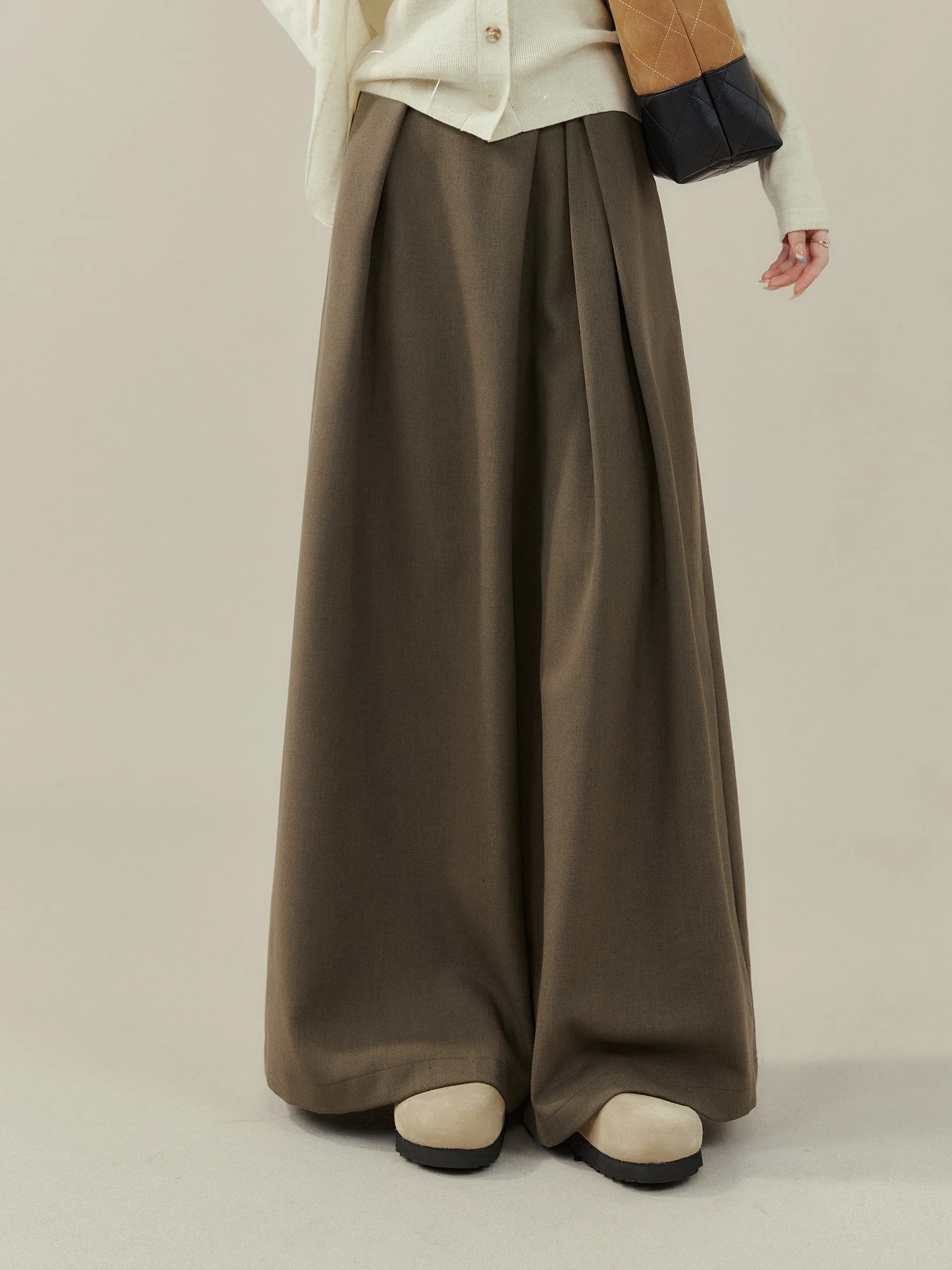 Lose Hohe Taille Breite Bein Casual Hosen frauen Herbst Kaffee Farbe Nicht Passenden Ele Gerade Rohr Hosen