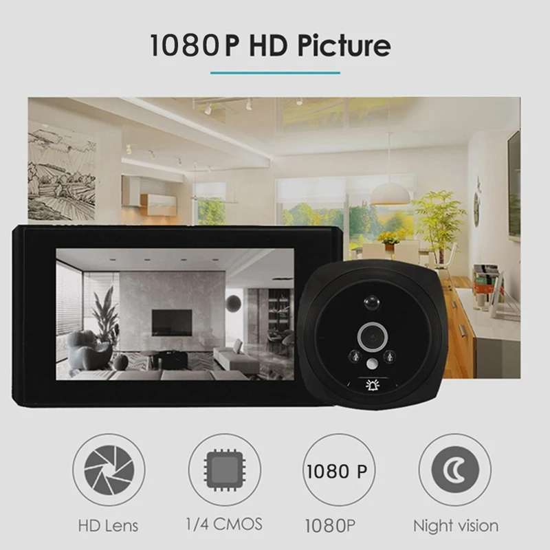 1 ensemble PIR porte oeil électronique judas porte caméra visionneuse 2MP 4.5 pouces écran LCD sonnette numérique noir