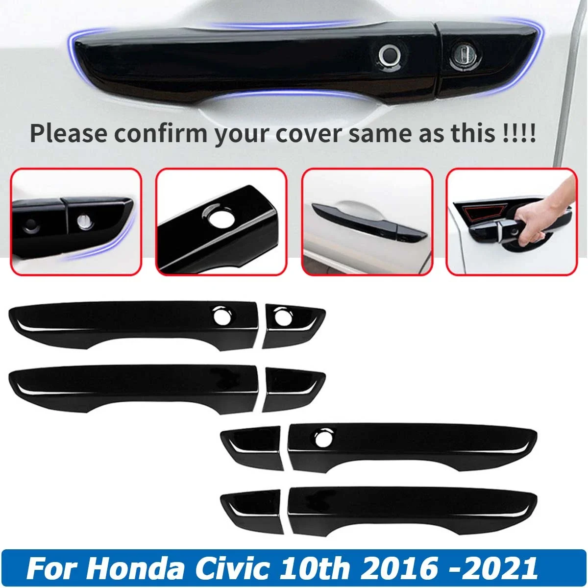 Auto Exterior Door Handle Covers Trim w/ Keyless Entry 3 Holes For Honda Civic 10th 2016 2017 2018 2019 2020 Car Accessories