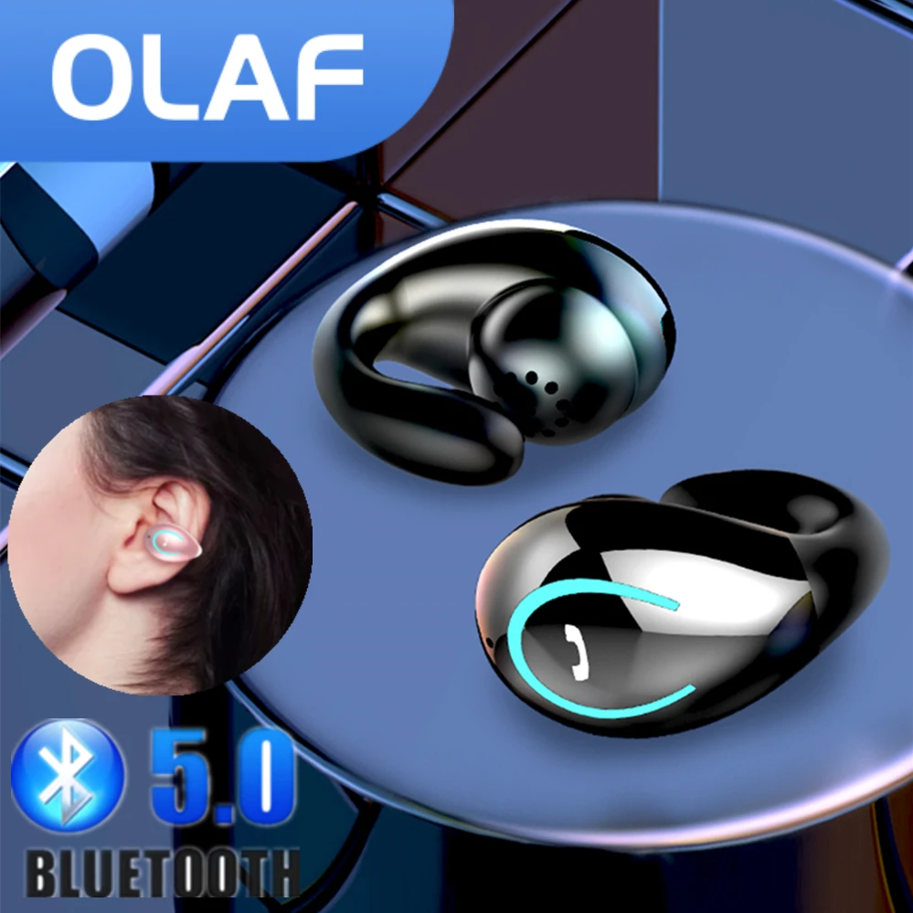 Olaf Single Ear Clip Bluetooth Earphones Wireless Bone Conduction Headphones Non In Ear Painless Stereo TWS Earbuds With Mic