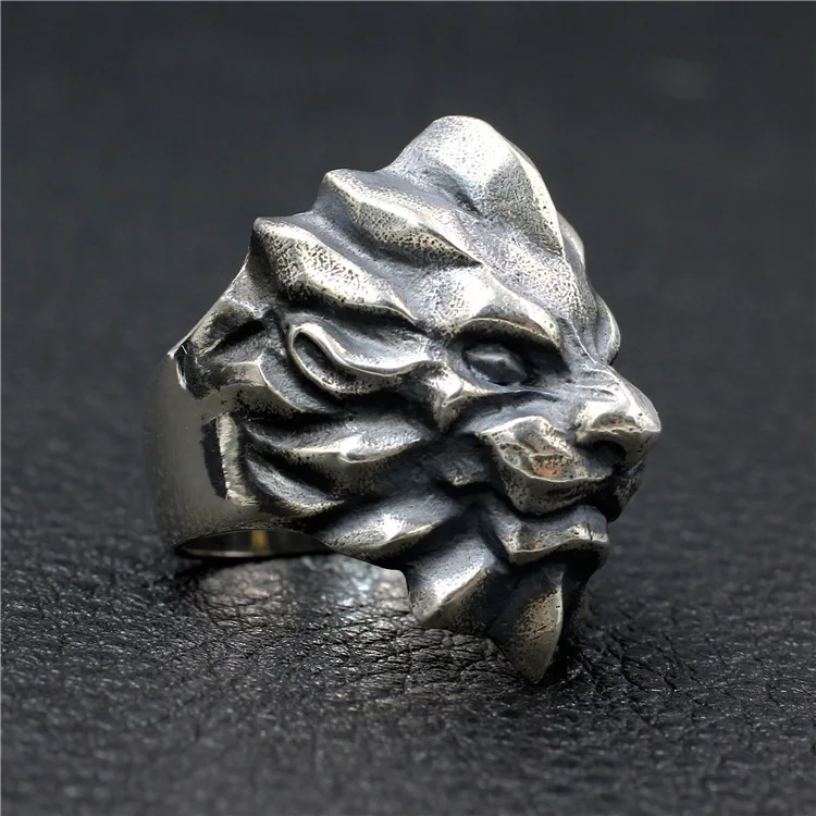 100%925 Sterling Silver Thai silver old handmade men's personalized punk fashion jewelry lion head ring