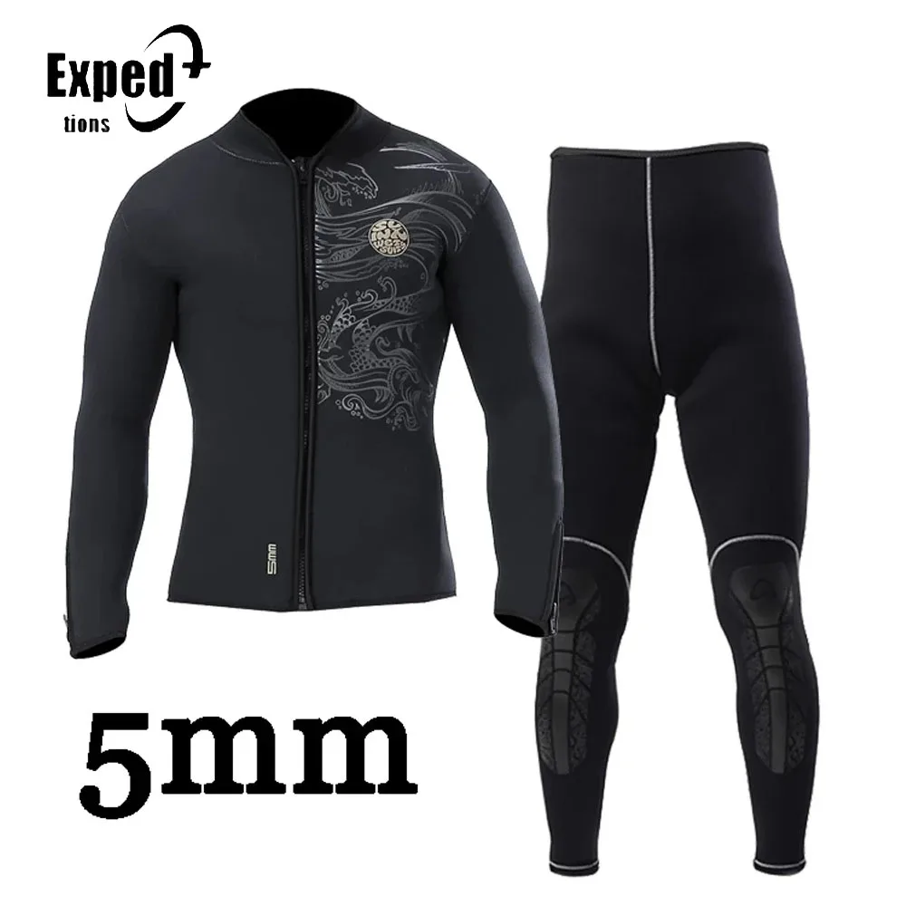 

5mm Neoprene Diving Kite Surfing Underwater Clothes Suit Front Zip Diving Wetsuit Jackets And Pants Men