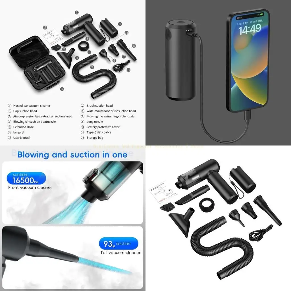 Two Power Air Duster 16500Pa Strong Suction For Keyboards Car Upholstery With Removable Battery Chargers