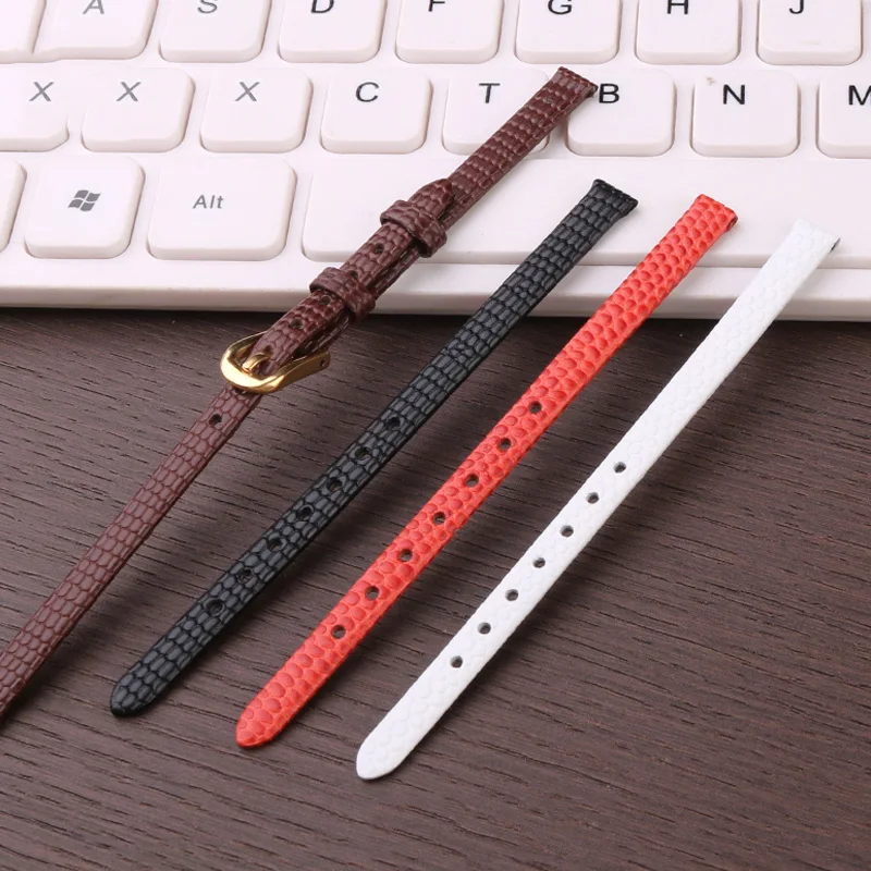 For Rose-mont women's small size, ultra-thin lizard pattern cowhide watch band with rose small square watch chain 6mm