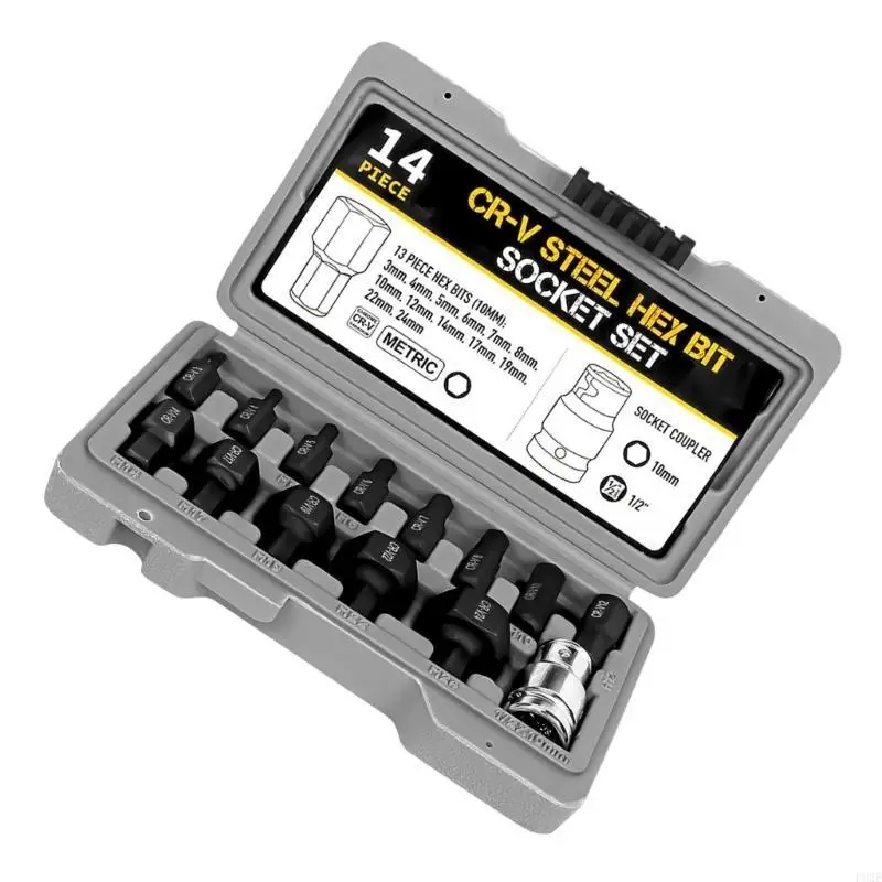 P82E 14 pièces pouce Drive Low Profile Import Driver Set, 3-24 mm Impact Bit Socket