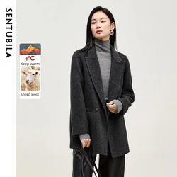 SENTUBILA Wool Blend Blazer Jacket Women 2026 Winter Warm Double Breasted Woolen Coat Woman Outerwear Female Clothing W44O56673