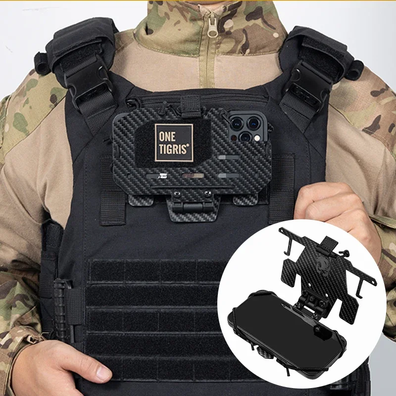 Onetigris Tactical Vest Telefoonhouder, Universele Borst Gsm Board Plaat Drager Telefoon Mount Voor Schermgrootte 4.7 "-6.7"