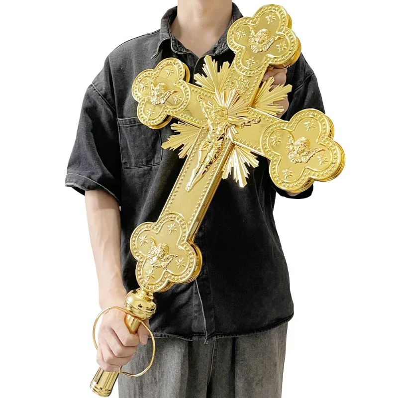 Factory Sale Alloy Metal Cross Prayer Hold Decor Church Design Crucifix Religion Church Jesus Christ Cross Double Sided Cros