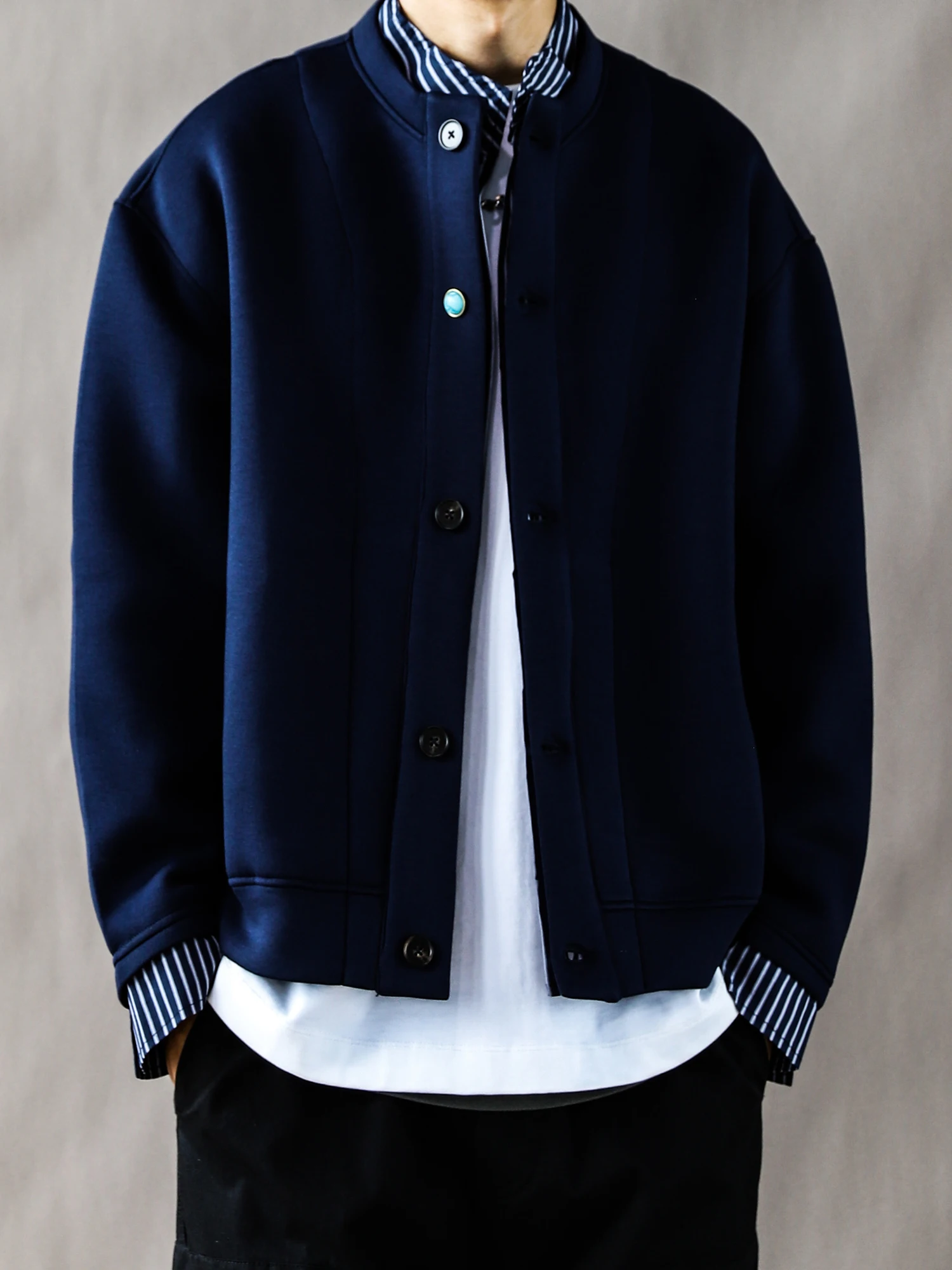 

American Retro Fake Two-Piece Jaet Men's Casual Spring Autumn High Street Stand Collar Loose Fit Long Sve Sweatirt