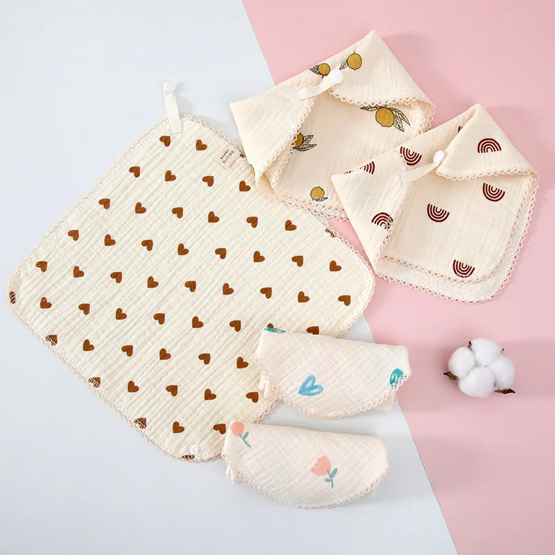 5pcs Baby Muslin Squares Triangle Burp Cloth Cotton Bibs Set Newborn Saliva Towel Boys Girls Feeding Apron Babies Accessories