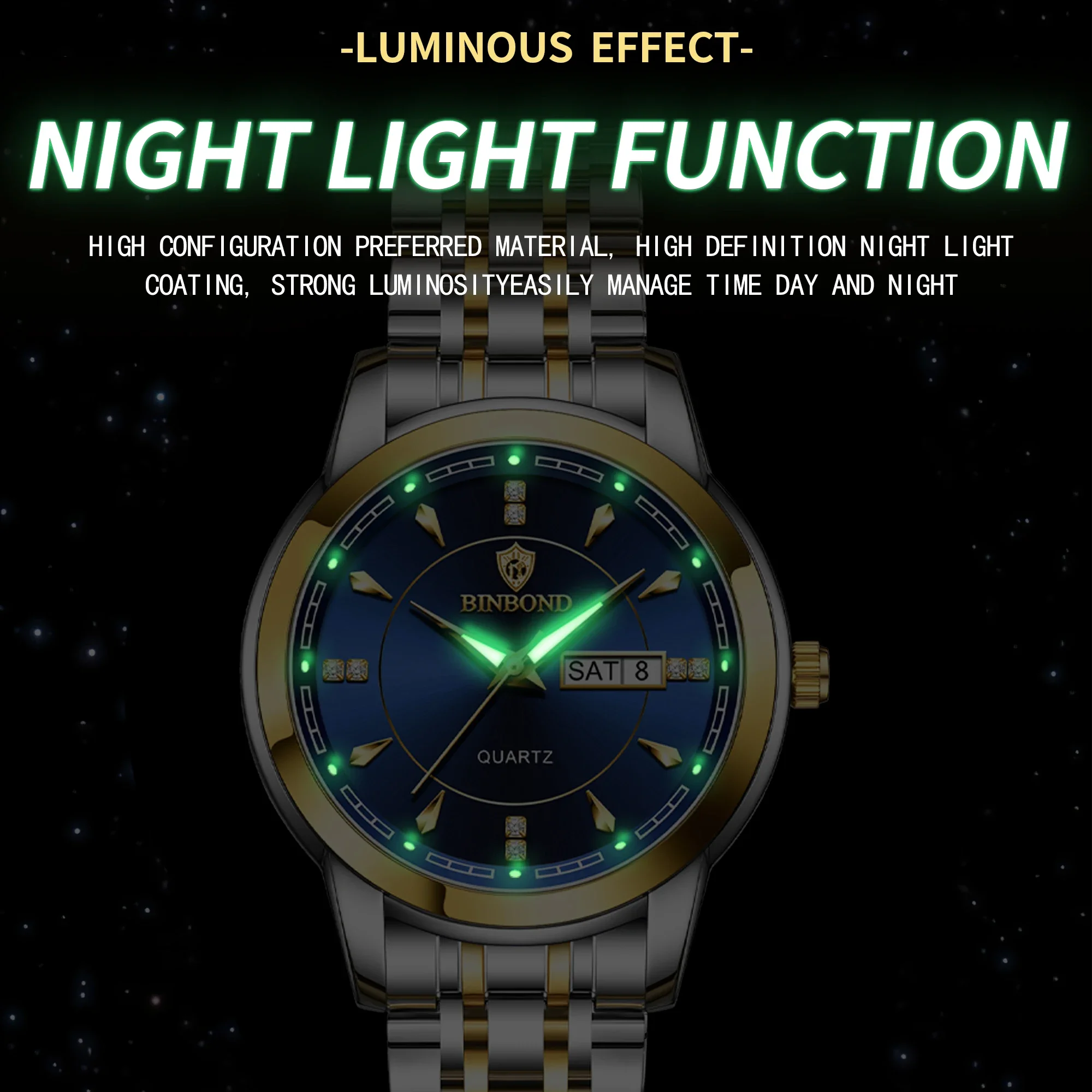 BINBOND أزياء السيدات كوارتز ساعة اليد الفاخرة الفولاذ المقاوم للصدأ للماء المرأة ووتش مضيئة الساعات النسائية الساعة الأصلية #2