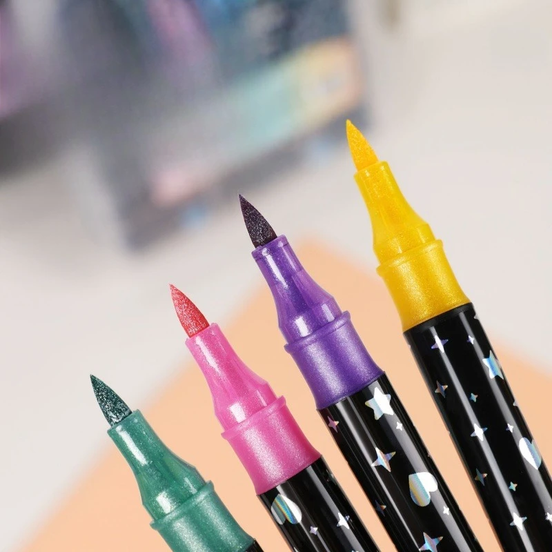 Glitter Acrylic Marker Pen Set Quick Dry Soft Tip for Kids Students Drawing Coloring Art Supplies