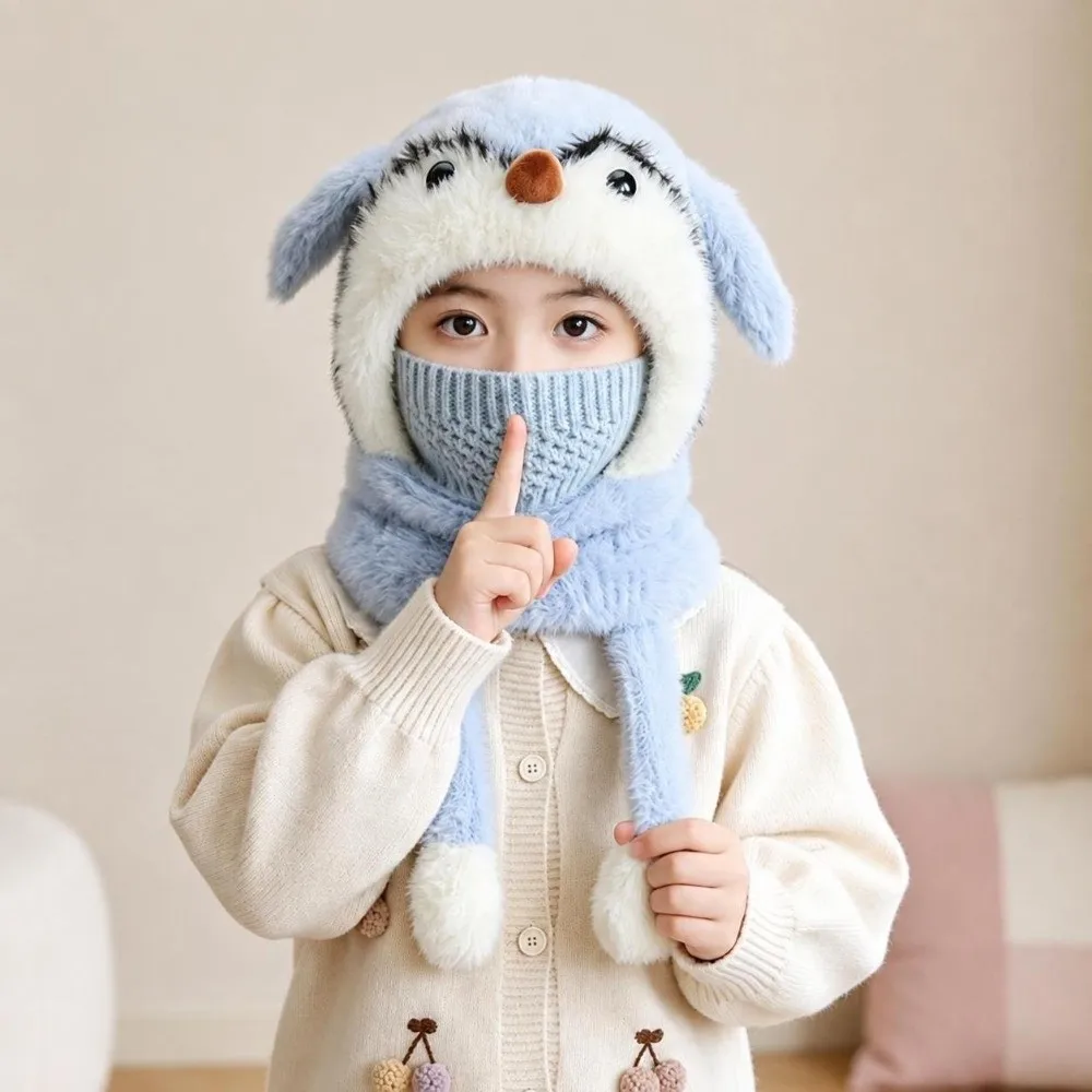 Winter Balaclava Hat Adjustable 49cm to 54cm Head Circumference Hood Hat with Scarf 4-10 Years Warm Fleece 3-in-1 Winter Hat