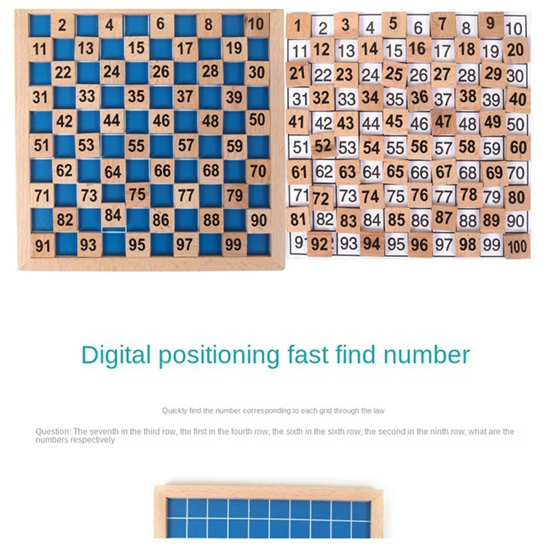 Mathematics Teaching Aids 1-100 Digital Continuous Board Wooden Hundred Grid Board Children's Early Education Puzzle