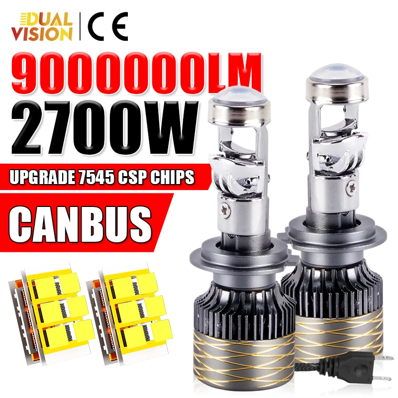 

H7 Bi LED Headlights 2700W 9000000LM Power Mini Lens H4 H11 H8 H9 HB3 9005 HB4 9006 7545 CSP Canbus 6000K 12V Led Light Fog Lamp