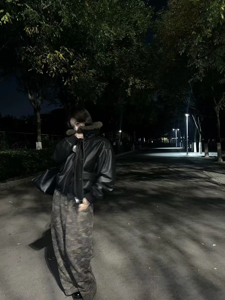 سترات نسائية كلاسيكية من جلد البولي يوريثان Y2K ملابس خروج أمريكية فضفاضة بياقة قطيفة معاطف Bf Harajuku ملابس خارجية دافئة جديدة