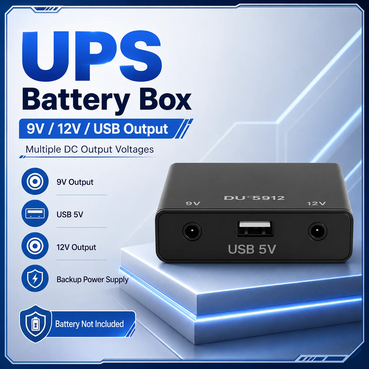 Router CCTV Power Box 5V 9V 12V DIY 18650 UPS Backup Case Auto Switch for Home Surveillance Equipment, Battery Not Included