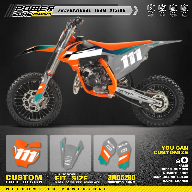 

PowerZone Custom Team Graphics Backgrounds Decals For 3M Stickers Kit For KTM SX85 85 2018 2019 2020 85cc Number Name Costom 23